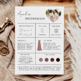 Bridesmaid Info Card, Bridesmaid Information Card, Einladung
