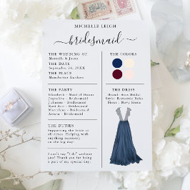 Bridesmaid Info Card Details Marine, Burgund, Elfe Einladung