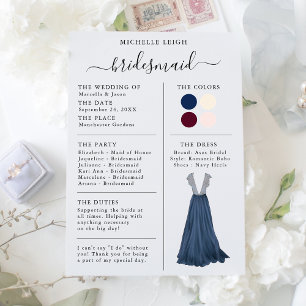 Bridesmaid Info Card Details Marine, Burgund, Elfe Einladung