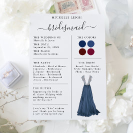Bridesmaid Info Card Details Navy & Burgund Einladung