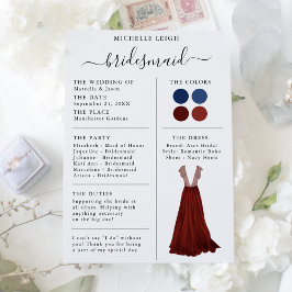 Bridesmaid Info Card Details Navy & Burgund Einladung