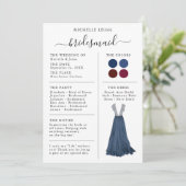 Bridesmaid Info Card Details Navy & Burgund Einladung (Stehend Vorderseite)