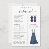 Bridesmaid Info Card Details Navy & Burgund Einladung (Vorderseite)