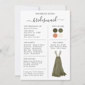 Bridesmaid Info Card Details Olive, Clay Einladung (Vorderseite)