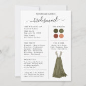 Bridesmaid Info Card Details Olivenweg, Terracotta Einladung (Vorderseite)