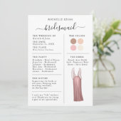 Bridesmaid Info Card Details Rose Gold, Rosa Einladung (Stehend Vorderseite)
