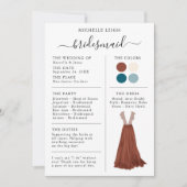 Bridesmaid Info Card Details Terracotta, Aquamarin Einladung (Vorderseite)