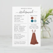 Bridesmaid Info Card Details Terracotta, Aquamarin Einladung (Stehend Vorderseite)