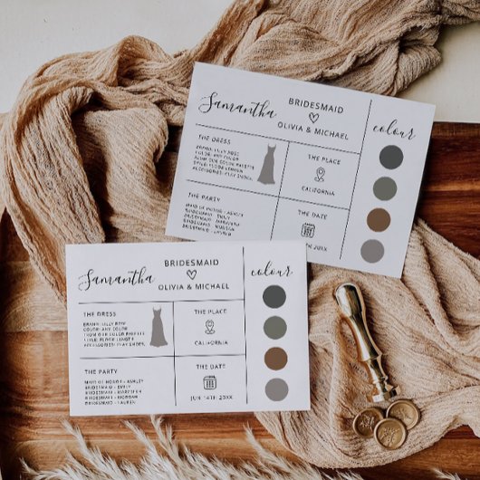 Bridesmaid Info Card, Minimalistisches Brautparty Einladung