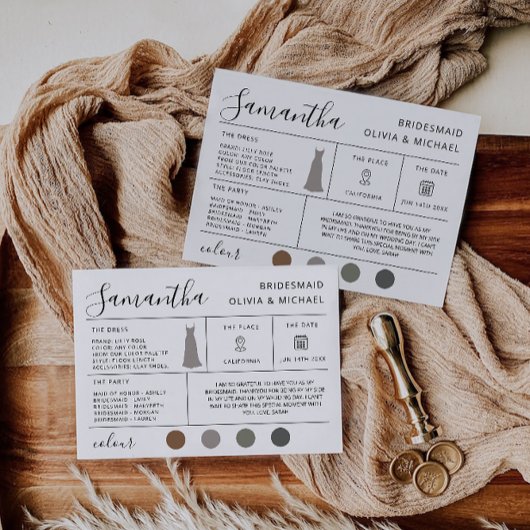 Bridesmaid Information Card, Bridal proposed Card, Einladung