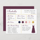Bridesmaid Information Card Imitate Wein Farbe Gol (Vorne/Hinten)