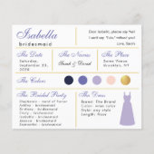 Bridesmaid Information Card Lavendel Lila Gold (Vorderseite)