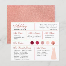 Bridesmaid Information Card Rose Gold Blush Pink