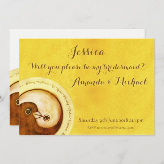 BRIDESMAID INVITE Goldtauben, anpassbar Einladung (Vorne/Hinten)