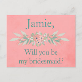 Bridesmaid Invite Pink und Green Floral Einladungspostkarte