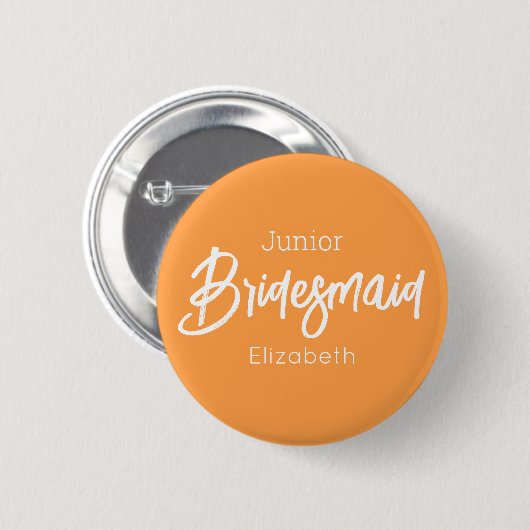 Bridesmaid Junior Orange White Wedding Button (Vorne & Hinten)