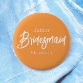 Bridesmaid Junior Orange White Wedding Button