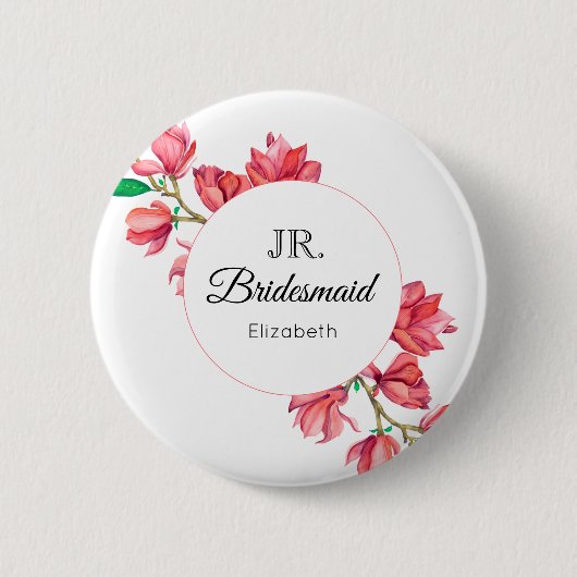 Bridesmaid Junior Pink White Floral Button (Vorderseite)
