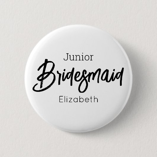 Bridesmaid Junior Schwarz-weiß Wedding Button (Vorderseite)
