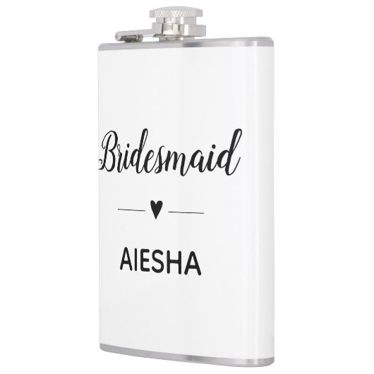 Bridesmaid Kalligrafie Herz Personalisierte Hochze Flachmann (Links)