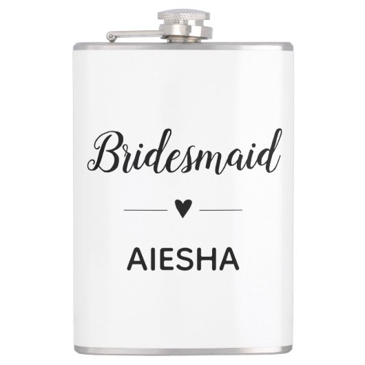 Bridesmaid Kalligrafie Herz Personalisierte Hochze Flachmann (Vorderseite)