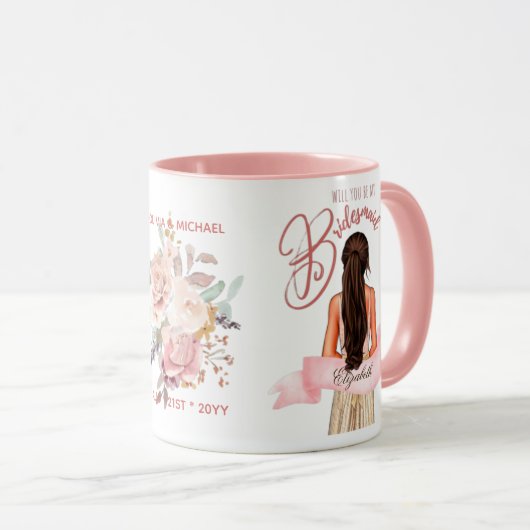 Bridesmaid Karikatur Vorschlag Danke, Custom Tasse (VorderseiteRechts)