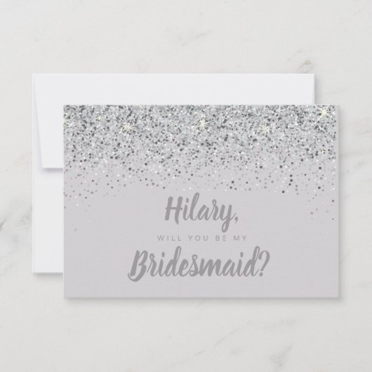 Bridesmaid-Karte für den glühenden Silber-Glitzer Einladung (Vorderseite)