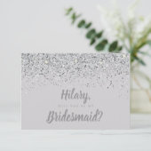 Bridesmaid-Karte für den glühenden Silber-Glitzer Einladung (Stehend Vorderseite)
