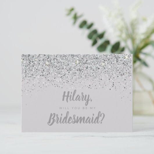 Bridesmaid-Karte für den glühenden Silber-Glitzer Einladung (Stehend Vorderseite)