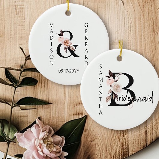 Bridesmaid Keepake Boho Floral Letter Keramik Ornament