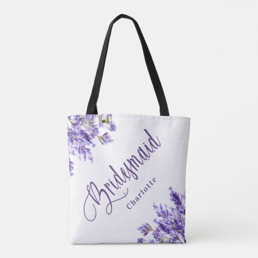 Bridesmaid Lavendel Blume violette Skripthochzeit Tasche (Rückseite)