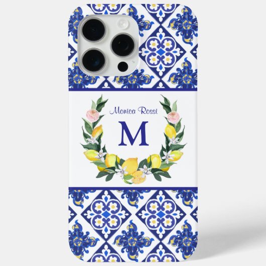 Bridesmaid Lemons Blue Italian Tiles Brautparty Case-Mate iPhone Hülle (Rückseite)