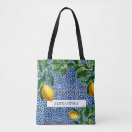 Bridesmaid Lemons Blue Tiles Personal Tasche