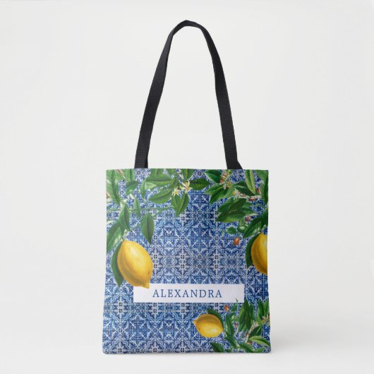 Bridesmaid Lemons Blue Tiles Personal Tasche (Vorderseite)