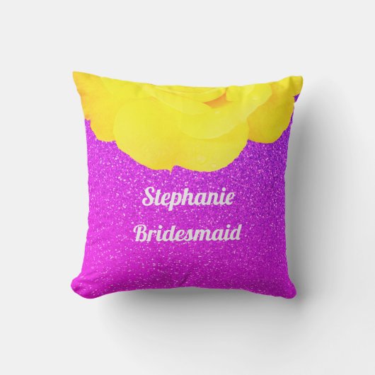 Bridesmaid Lila Glitzer Hochzeitsgelb Kissen (Vorderseite)