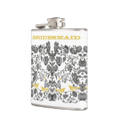 Bridesmaid Love Bird Vintages Blumengelb & Grau Flachmann (Links)