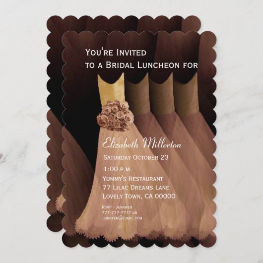 Bridesmaid Luncheon Brunch Golden Tan Dress V05 Einladung (Vorne/Hinten)