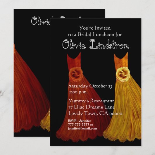 Bridesmaid Luncheon oder Brunch Gold Orange Dress Einladung (Vorne/Hinten)