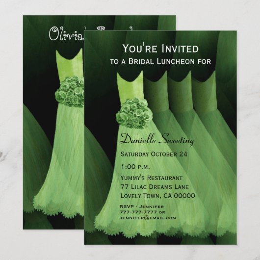 Bridesmaid Luncheon oder Brunch Green Dress V03 Einladung (Vorne/Hinten)