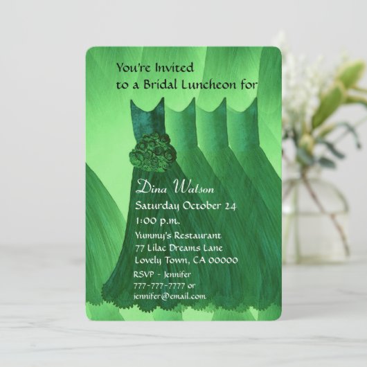 Bridesmaid Luncheon oder Brunch Kelly Green V02L Einladung (Stehend Vorderseite)