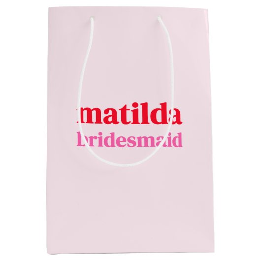 Bridesmaid Minimal Rot und Rosa Bachelorette Mittlere Geschenktüte (Vorderseite)