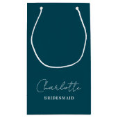 Bridesmaid Minimalist Script | Deep Teal Kleine Geschenktüte (Rückseite)
