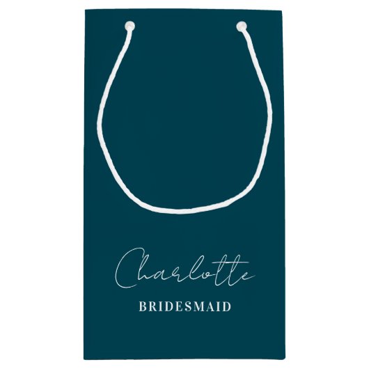 Bridesmaid Minimalist Script | Deep Teal Kleine Geschenktüte (Rückseite)