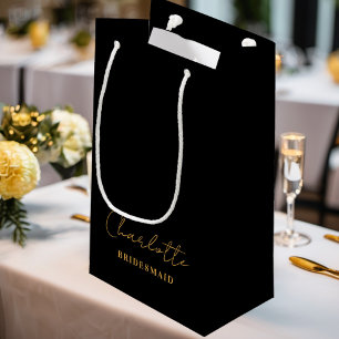 Bridesmaid   Minimalistisches Script Black Gold Kleine Geschenktüte