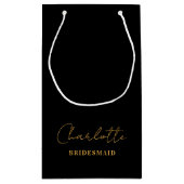 Bridesmaid | Minimalistisches Script Black Gold Kleine Geschenktüte (Rückseite)