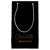 Bridesmaid | Minimalistisches Script Black Gold Kleine Geschenktüte (Vorderseite)