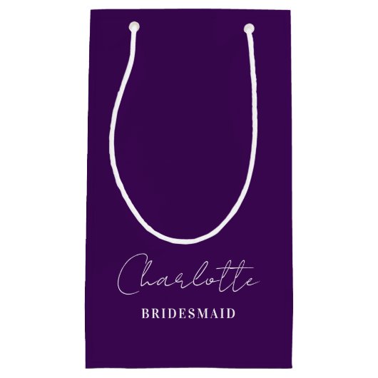 Bridesmaid | Minimalistisches Skript Lila Kleine Geschenktüte (Vorderseite)