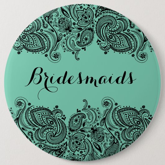 BridesMaid Mint Green & Black Paisley Lace Button (Vorderseite)