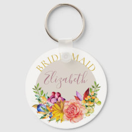 Bridesmaid mit Name Floral Bouquet Schlüsselanhänger
