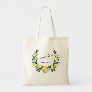 Bridesmaid Modern Lemons Blue Brautparty Name Tragetasche